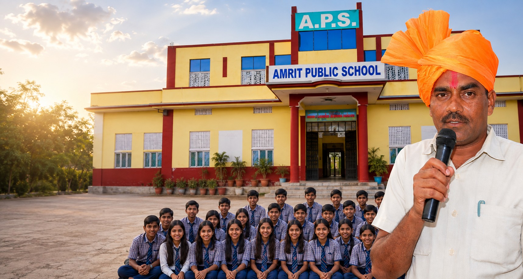 Director addressing students at Amrit Public School, Paota campus